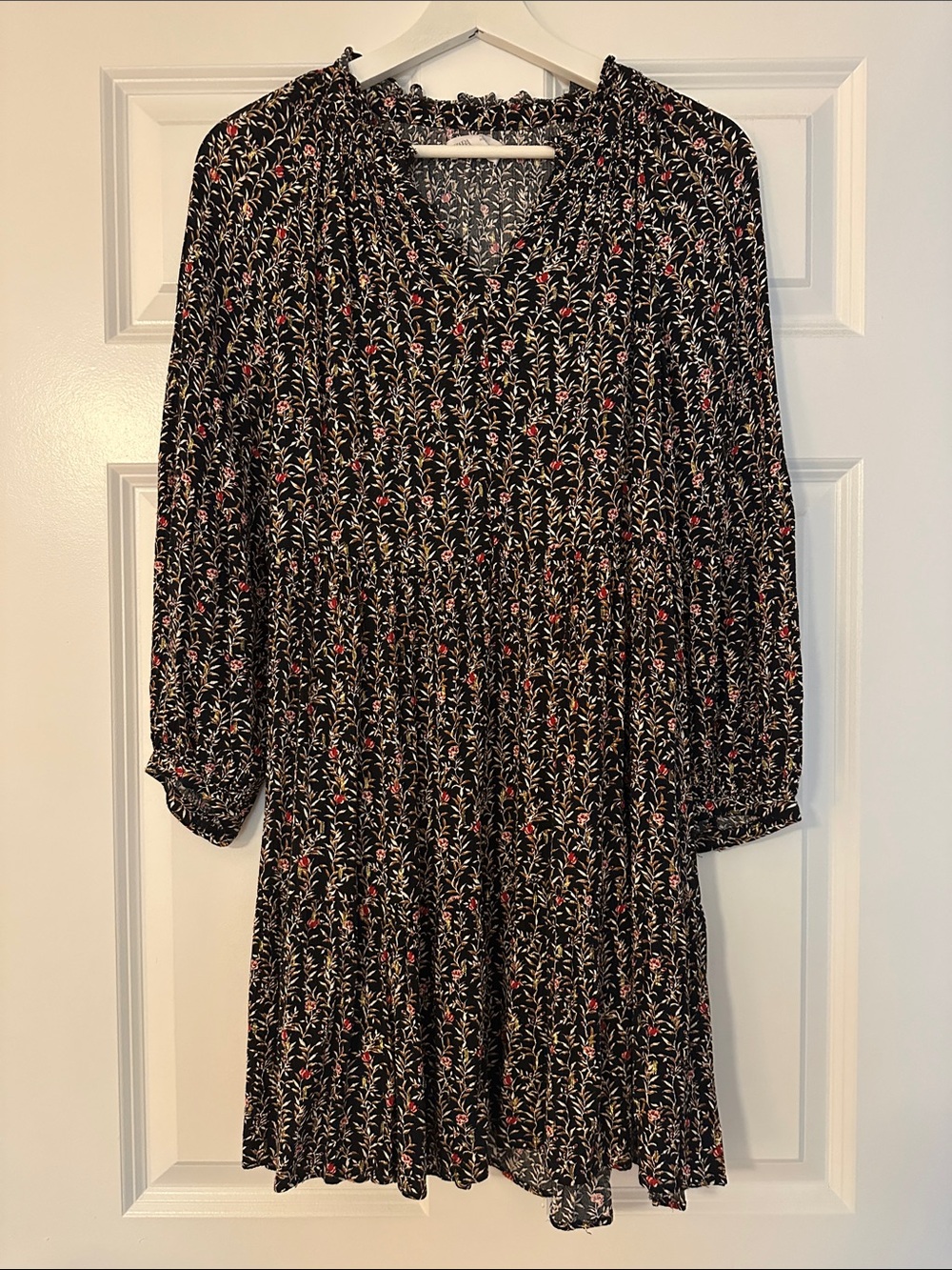 Zara Black Floral Dress with Pink and Cream Accents